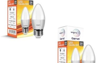wipro Garnet 5 W E27 Base Frosted Candle LED Bulb | Cool Day White (6500K) | Pack of 2 | Clear optics for sparkling effect | LED Filament Bulb for Home, office, chandellior, decorative lamp shade