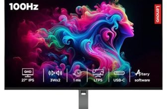 Lenovo L-Series 27 inch (68.5cm) QHD IPS Monitor, 100Hz, 1ms, 99% sRGB, 90% DCI-P3, 3Wx2 Speakers, 1xUSB-C, 2X HDMI 2.1, Tilt, Swivel, Pivot Height Adjust Stand,75W Power delivery, Grey, L27h-4A