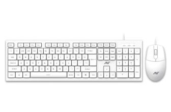 Ant MASTER10 Full Size Wired Combo Keyboard and Mouse Set, 104 Keys, 6 Anti-Ghosting, Membrane Switch, 3D Optical Mouse, 1200 DPI, USB Plug & Play, for Windows, Mac, Linux – White
