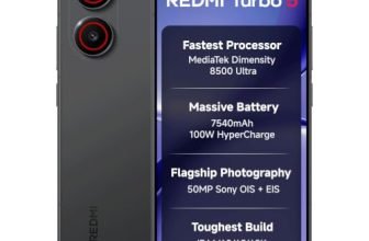REDMI Turbo 5 (8GB + 256GB) Asphalt Black | Dimensity 8500 Ultra | Mega 7540mAh Battery | 100W HyperCharge | Compact 16.75cm(6.59) 120Hz AMOLED Screen | 50MP Sony OIS Camera