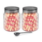 MILTON Olive 1000 Airtight Food Grade Modular Plastic Container | BPA Free, Stackable & Transparent | Wide Mouth with See-Through Lid | Ideal for Cereals, Pulses, Spices, Set of 2, 1000 ml each, Grey