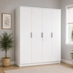 Nilkamal Joyce 4 Door Wooden Wardrobe for Bedroom | 3 Year Warranty | Almirah with 13 Shelves & 1 Hanging Rod | Clothes Cupboard | Engineered Wood | Frosty White