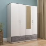 Nilkamal Marbito 4-Door Wooden Wardrobe with Mirror for Bedroom| 3 Year Warranty | Engineered Wood | 2 Drawers with Marble Finish|Hanging Rod, A Lockable Drawer & 8 Shelves for Storage|Frosty White