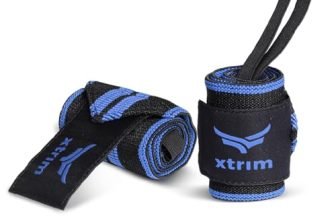 XTRIM Wrist Support for Men & Women, Wrist Band for Men, Gym Wrist Wrap, Gym Fitness Band, Gym Equipment for Home, Gym Support Accessories for Men for Hand Grip & Wrist Support Crepe Bandage (Black & Blue)