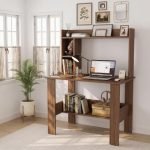 Andca Elevate Study Table with Bookshelf Hutch – Modern Wooden Computer Desk with Top & Bottom Storage | Premium Engineered Wood, Oak Brown (90 x 50 x 120 cm)
