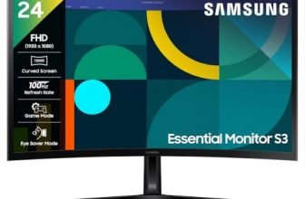 Samsung 24″ Curved Monitor|1800R Curved Screen|100Hz|4ms|SRGB 95%|Ports-HDMI,D-Sub,Headphone|Game Mode|EyeSaver Mode|16.7M Color Support|Flicker Free|Off Timer Plus|LS24D368GAWXXL|Black