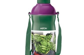Milton Marvel Kool Elite 400 Insulated Water Bottle for School Kids I Food Grade, Leak Proof Flip Top Lid, Easy to Carry Loop, Insulated Thermo Sipper Bottle for Kids, 426 ml, Dark Green (Hulk Print)