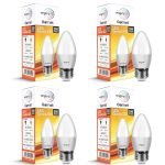 wipro Garnet 5 W E27 Base Frosted Candle LED Bulb | Warm White (2700K) | Pack of 4 | Clear optics for sparkling effect | LED Filament Bulb for Home, office, chandellior, decorative lamp shade
