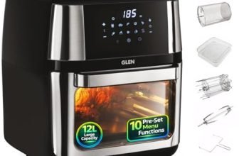 Glen 12L Air Fryer Oven 1800W with Rotisserie | Large Capacity OTG Air Fryer Combo |10 Presets, Digital Touch Display | Bake, Grill, Roast &Toast|PTFE, PFAS, PFOA & Microplastics free |2Y Warranty
