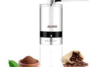 AGARO Elite Manual Coffee Grinder, Ceramic Grinder with Glass jar, 6 Adjustable Settings, Stainless Steel Body, Tooth Handle, No Power, Whole Bean, Drip Coffee, Espresso, Silver