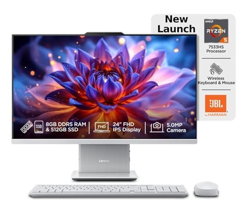 Lenovo IdeaCentre AIO Intel Core i3-1315U 27″ FHD IPS (8GB RAM/512GB SSD/Win11/Microsoft 365 Basic + Office Home 2024/Wireless EOS Keyboard & Mouse,Grey), F0HM0137IN All-in-One Desktop
