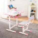 Amazon Brand -Jam & Honey Kids Functional Desk and Chair Set,Height Adjustable Children School Study Table with Book Holder Slot|Age 3+Years(Pink|Iron & Wood,H:35.5x40x32.5cm(chair) 63x43x69cm(table)