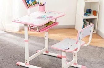 Amazon Brand -Jam & Honey Kids Functional Desk and Chair Set,Height Adjustable Children School Study Table with Book Holder Slot|Age 3+Years(Pink|Iron & Wood,H:35.5x40x32.5cm(chair) 63x43x69cm(table)
