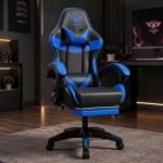 Fighter By ValorX USA Ergonomic Gaming & Office Chair with Footrest | High Back 135° Recliner | Linkage Armrests | Neck & Lumbar Support | Premium PU Leather | Blue