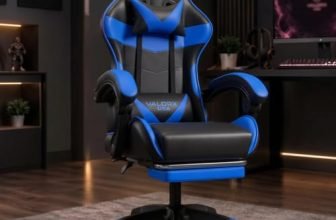 Fighter By ValorX USA Ergonomic Gaming & Office Chair with Footrest | High Back 135° Recliner | Linkage Armrests | Neck & Lumbar Support | Premium PU Leather | Blue