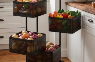 HomeWiz Square Kitchen Rack 4- Layer | Lifetime Usage Heavy Duty Steel Trolley | Kitchen Storage | Onion Potato Rack For Kitchen | Multipurpose Storage Rack for Fruits & Vegetables | Rust-Free Forever