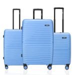HRX Kyoto 3-Piece Luggage Set Light Blue Polypropylene Hard Shell Suitcase Set – Premium Travel Trolley Bags with 8 Spinner Wheels, Number Lock & Water Resistant Body