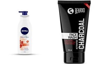 NIVEA Body Lotion, Extra Whitening Cell Repair (SPF 15), 400ml and Beardo Activated Charcoal Acne Oil and Pollution Control Face Wash, 100ml