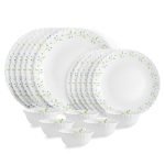 CELLO Tropical Lagoon Dazzle Series Opalware Dinner Set of 18 Pieces For Family of 6 | Bone-Ash Free & Leadfree Opal Glass, Microwave & Dishwasher Safe Plates & Bowls Crockery Set For Dining & Gifting