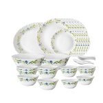 Larah by Borosil Cripper Opalware Dinner Set, 33-Pieces, White