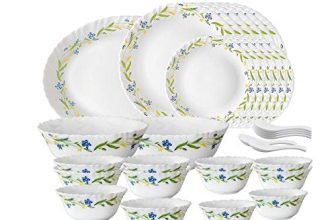 Larah by Borosil Cripper Opalware Dinner Set, 33-Pieces, White