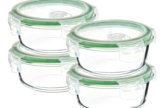 Amazon Brand – Solimo Borosilicate Glass Container with Air-Vent Lid (420ml Each) | Airtight & Leak-Proof | Freezer, Microwave & Dishwasher Safe (Set of 4) (Round Shaped) (Transparent)