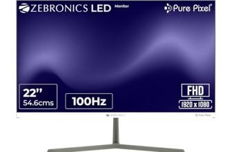 Zebronics Full HD LED Monitor, 21.5 Anti-Glare Screen, 100Hz Refresh Rate, Ultra Slim, Bezel-Less Display, 250nits Brightness, HDMI & VGA, Wall Mountable (A122)