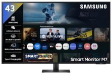 Samsung 43″(1.08m) 4K M7 Vision AI Smart Monitor (Smartchoice) | UHD 3840 x 2160 | Smart TV Experience with AI Picture & Sound|Type-C|Apple AirPlay|Remote|Speakers|Wi-Fi|Bluetooth|LS43FM700UWXXL|Black