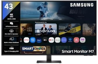 Samsung 43″(1.08m) 4K M7 Vision AI Smart Monitor (Smartchoice) | UHD 3840 x 2160 | Smart TV Experience with AI Picture & Sound|Type-C|Apple AirPlay|Remote|Speakers|Wi-Fi|Bluetooth|LS43FM700UWXXL|Black