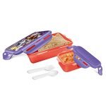 MILTON Mini Fun Treat Super Hero Plastic Tiffin Box for Kids, 650 ml, with Inner Container, 125 ml, Purple | School Lunch Box | Leak Proof | Food Grade | Easy to Carry | Easy to Clean