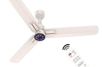 Polycab Wizzy Neo LED 1200mm BLDC Ceiling Fan with remote |BEE 5 Star Rated, Higher Air Delivery|LED Indicator,Reverse,Sleep and Breeze Mode |3 Years Warranty【Beige Rosegold】