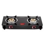Pigeon Ignia 2 Burner Gas Stove with Open Heating Element, Black, Brass Burners, Toughened Glass, 2-Year Warranty