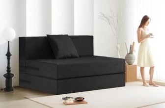 Rosebell Lightweight Easy One Person Sofa Cum Bed Jute Fabric- Washable Cover- Including 1 Cushion – Size 3′ X 6′ Ft Perfect for Home for Guests – Black Color