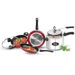 Milton Pro Cook Kitchen Jewel Set of 3 (Fry Pan, Kadhai with Lid, Tawa), Maroon & Aluminium Induction Pressure Cooker (5L) | Induction Safe | Dishwasher Safe | Hot Plate | Flame Safe | Non-Stick