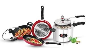 Milton Pro Cook Kitchen Jewel Set of 3 (Fry Pan, Kadhai with Lid, Tawa), Maroon & Aluminium Induction Pressure Cooker (5L) | Induction Safe | Dishwasher Safe | Hot Plate | Flame Safe | Non-Stick