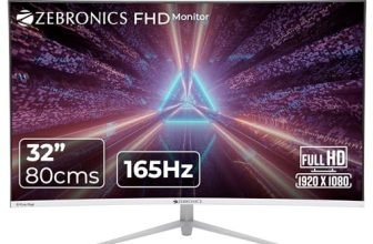 ZEBRONICS AC32FHD LED, Gaming Monitor, 32 inch (81.28cm), 300 nits, 165hz, 1800R Curved Wide Screen, FHD, 1080p, Wall Mountable, HDMI, DisplayPort, USB Port, Metal Stand, Built-in Speakers