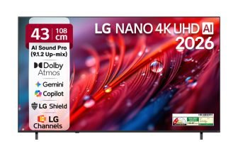 LG 108 cm (43 inch) Ultra HD (4K) LED Smart WebOS TV 2026 Edition with NANO Detail Enhancer, HDR10 Pro, 4K Super Upscaling Alpha7 AI Processor 4K Gen9, Dolby Atmos, AI Sound Pro (9.1.2 ch), Multi AI (Google Gemini & MS Copilot), Linear Flow Design, 60Hz VRR, 5 Years OS upgrade, Secured by LG Shield,