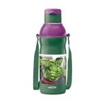 Milton Marvel Kool Elite 600 Insulated Water Bottle for School Kids I Food Grade, Leak Proof Flip Top Lid, Easy to Carry Loop, Insulated Thermo Sipper Bottle for Kids, 492 ml, Dark Green (Hulk Print)