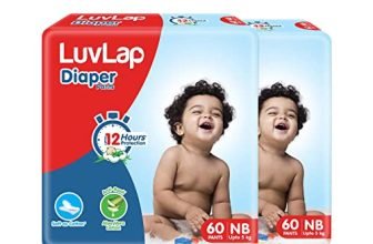 LuvLap Pant Style Baby Diapers, Newborn (NB) For babies of upto 5kg, 120 Count (60x 2) with Aloe Vera Lotion for rash protection, with upto 12hr protection, Diapers (60 Count, Pack of 3)