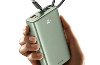 Noise Power Bank 20000mAh 45W Ultra Fast Charging: Built-in Type-C Cable, Digital Battery%, Advanced Safety Protection, Metallic Finish, Triple Device Charging, PD 3.0, BIS Certified (Green)