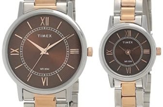TIMEX Classics Analog Watch for Unisex with Brown Round Dial & Two Tone Stainless Steel Bracelet Band Water Resistant Unisex Wrist Watches – TW00PR214