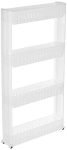 Amazon Brand – Solimo Plastic Rolling Storage Rack | 4-Tiered Shelf Slide-Out Organizer | for Kitchen, Bathroom, Pantry & Utility Storage| Space-Saving | Floor Standing Multipurpose Shelf | White