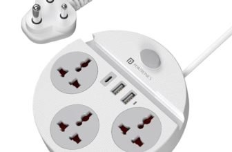 Portronics Power Plate 5 Pro, 6-in-1 Power Extension Board with 3 Universal Sockets, 2 USB-A & 1 Type-C Port, 1500W Output, Built-in Mobile Holder, 2M Long Cord, Overload & Surge Protection
