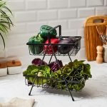 Amazon Brand – Solimo Steel 2-Tier Storage Rack |for Fruit & Vegetable | Optimal Air Circulation | Versatile Organization | Countertop | Tiered Shelf | Black