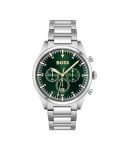 BOSS Hugo Stainless Steel Pioneer Analog Green Dial Men Watch-1513868, Silver Band