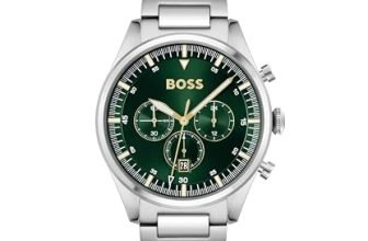 BOSS Hugo Stainless Steel Pioneer Analog Green Dial Men Watch-1513868, Silver Band