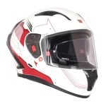 Royal Enfield SPEEDX Full FACE Blitz with Sun Visor & aerodynamic Spoiler | Certification: ISI & DOT |Liner: Dual EPS Expanded Polystyrene| UV Treated Surface | Polygiene Fabric White &RED (XL) 62CM