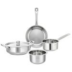 Lifelong Stainless Steel Cookware Set of 5, Silver, Induction Compatible with Kadhai, Fry Pan, Saucepan, and Tope, Dishwasher Safe