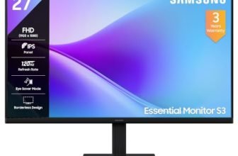 Samsung 27″ (68.5 cm) 120hz Flat Monitor|IPS Panel|FHD 1080p (1920 x 1080)|120 Hz|5 ms|Dual HDMI Ports (2EA)|Super Slim Borderless Design|Game Mode|Eye Saver Mode|Wall Mountable|LS27F320GAWXXL|Black