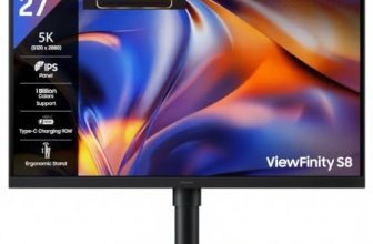 Samsung 27″ 5K ViewFinity S8 Monitor (Smartchoice) |5K (5120 x 2880)|IPS Panel|Type-C 90W Charging|Inbuilt KVM Switch|Ports-HDMI/DP/LAN/USB-C/USB-A,B|Ergonomic Stand|PIP|PBP|HDR10|LS27H804EFAXXL|Black